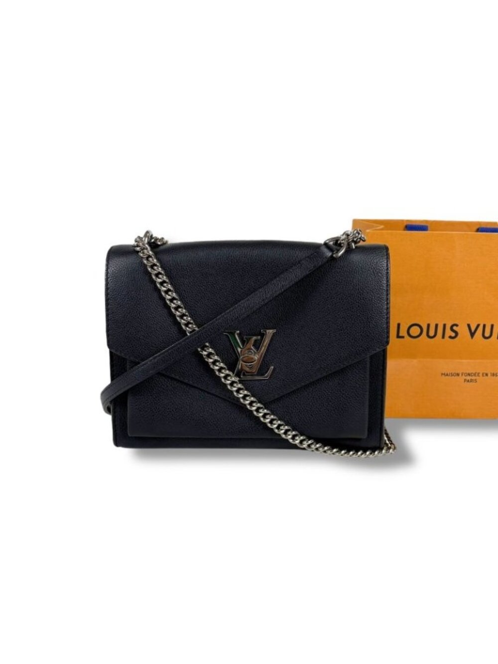 Louis Vuitton My Lock Me Chain Shoulder Bag Black Silver Hardware Twisted